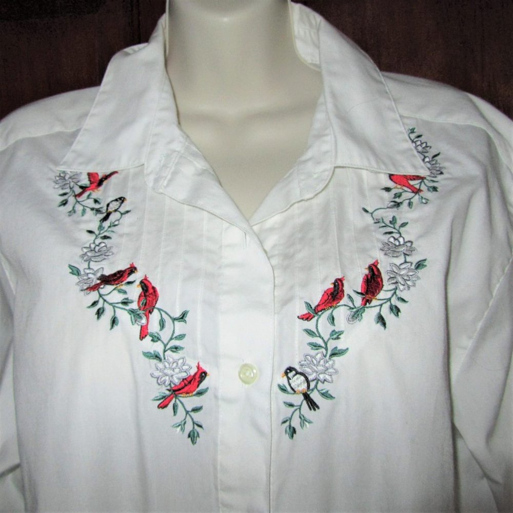 Foxcroft Woman's Embroidered Blouse in size 12, in Excellent Condition
